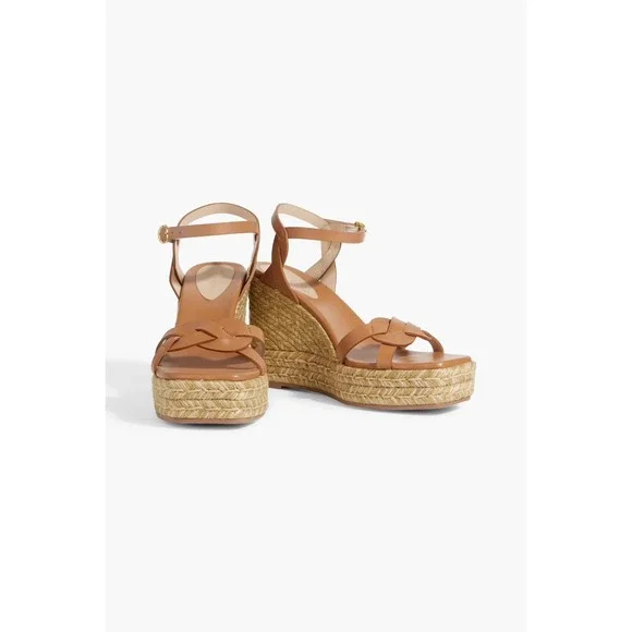Stuart Weitzman Tan Braida Max Leather Espadrille Wedge Sandals Women's Size 9.5 - Picture 2 of 9